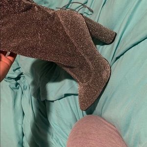 Silver sparkle thigh high boots